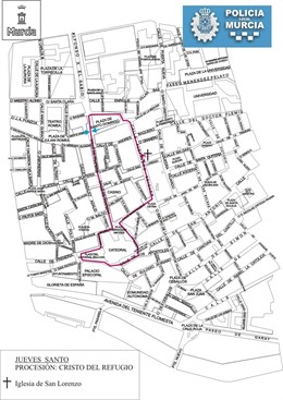Itinerario procesión Cristo del Refugio del Jueves Santo