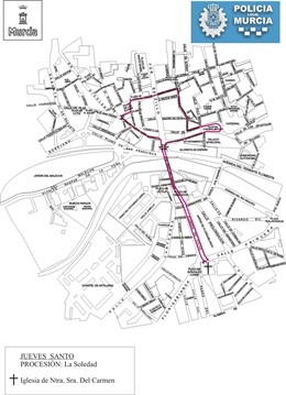 Itinerario procesión de La Soledad en Jueves Santo