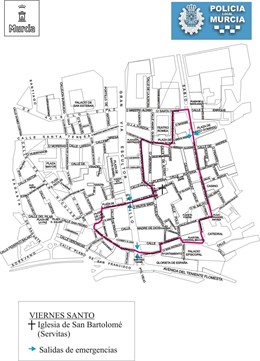 Itinerario procesión Cofradía de Servitas el Viernes Santo