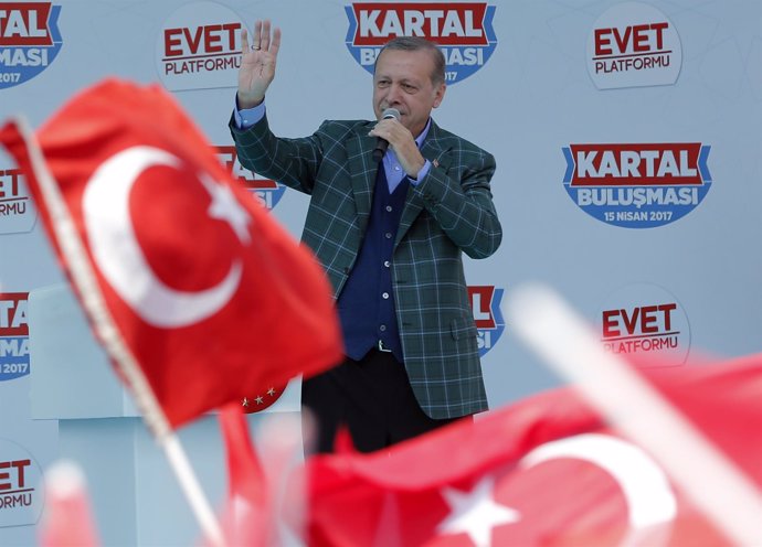 El presidente turco, Recep Tayyip Erdogan, durante un acto político