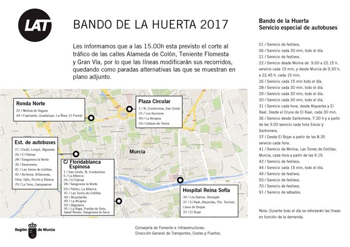 Horarios especiales de las líneas de autobuses interurbanos durante el Bando 
