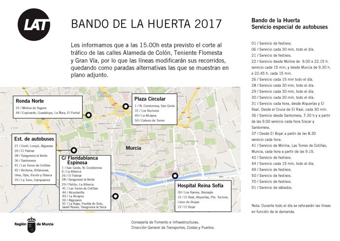 Horarios especiales de las líneas de autobuses interurbanos durante el Bando 
