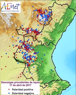 Mapa de rayos en la Comunitat Valenciana