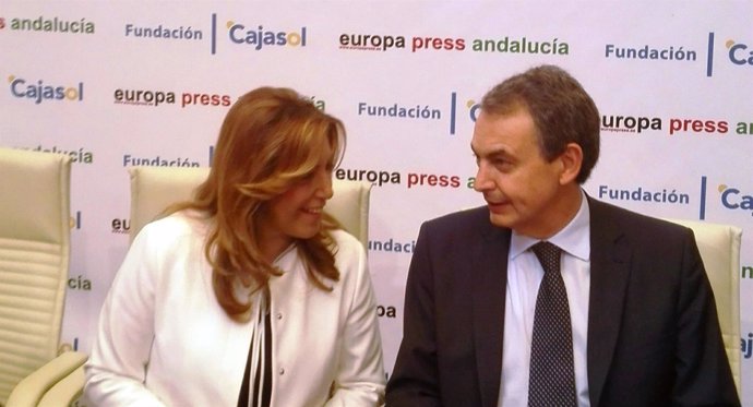 Susana Díaz y Rodríguez Zapatero en los Desayunos de Europa Press