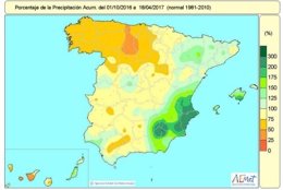 Distribución de las lluvias acumuladas de octubre de 2016 a 18 abril 2017