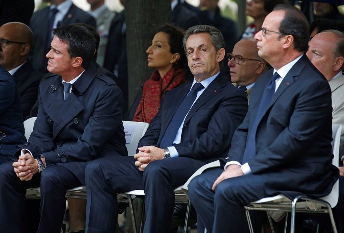 François Hollande, Manuel Valls y Nicolas Sarkozy