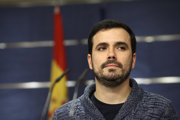Alberto Garzón en una roda de premsa al Congrés