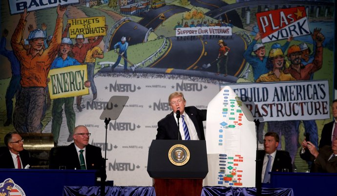 FILE PHOTO: U.S. President Donald Trump holds up a chart showing the complexity 