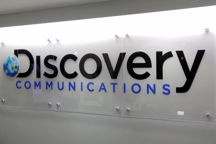 The Discovery Communications logo is seen at their office in Manhattan, New York