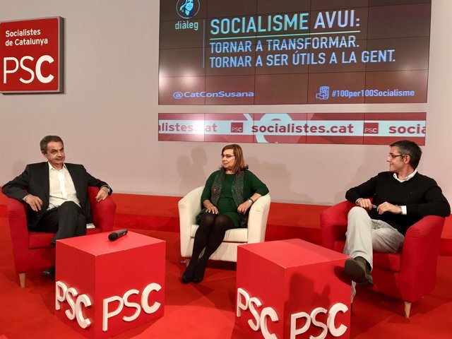 José Luis Rodríguez Zapatero (PSOE), Helena Arribas (PSC) y Eduardo Madina (PSOE