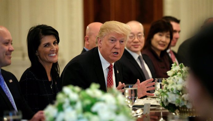 El presidente estadounidense, Donald Trump, durante una cena diplomática