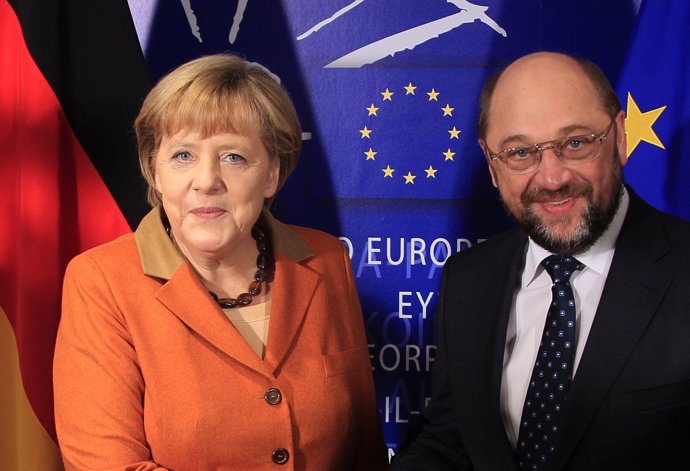 Merkel y Schulz en la Eurocámara