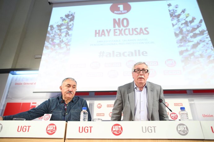 Ignacio Fernández Toxo y Pepe Álvarez presentan el Manifiesto del 1º de Mayo