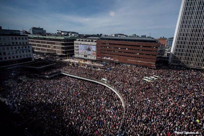 Concentración tras el atentado de Estocolmo