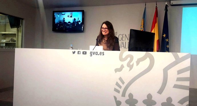 Mónica Oltra en la roda de premsa posterior al ple