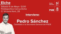 Pedro Sánchez participará el próximo sábado en un acto con militantes en Elche