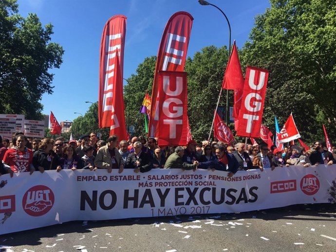 Manifestació convocada per UGT i CCOO en el Dia del Treballador
