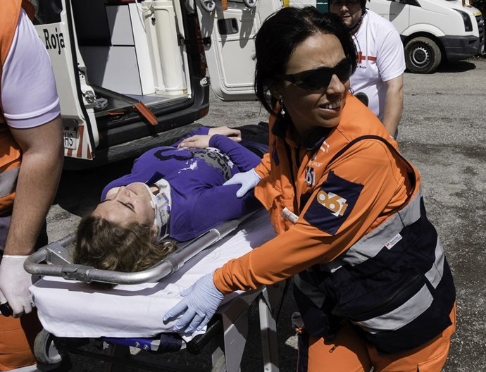 Efectivos de la EPES durante el simulacro de seismo