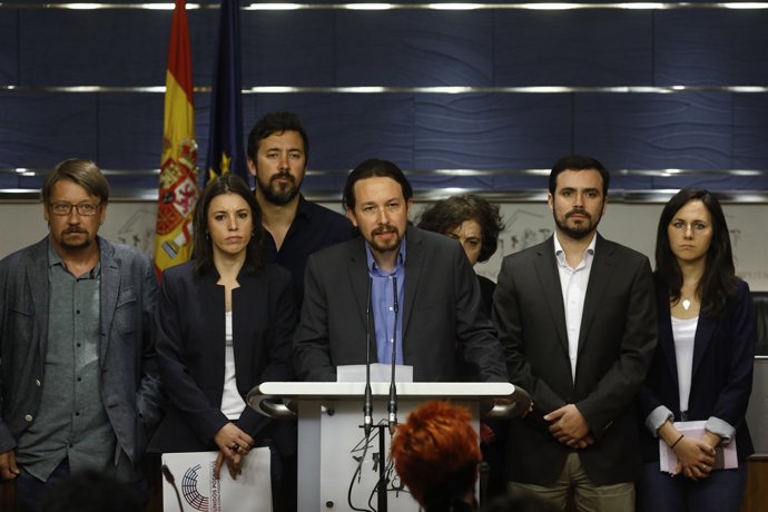 Roda de premsa d'Units Podem en la qual s'anuncia una moció contra Rajoy