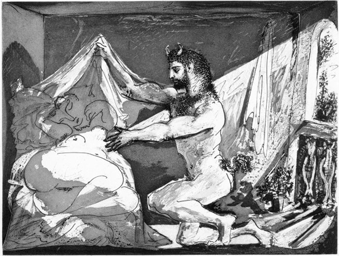 Fauno descubriendo a una mujer, uno de los grabados de 'Suite Vollard'