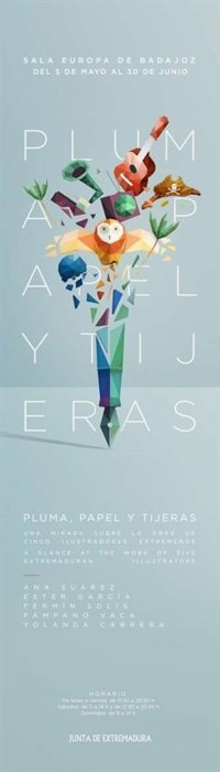 La exposición 'Pluma, papel y tijeras' muestra en la Sala Europa de Badajoz la obra de cinco ilustradores extremeños