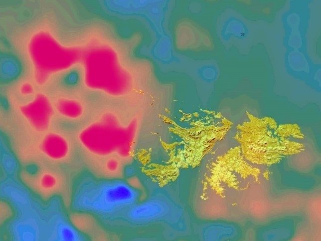 Reflejo del alto magnetismo en la zona de la cuenca (en rojo)