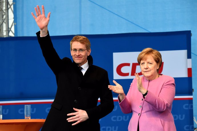 Merkel y el candidato de la CDU en Schleswig-Holstein