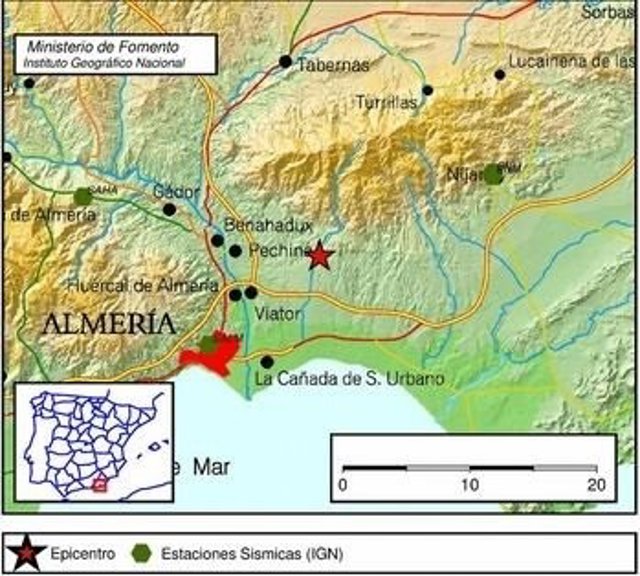 Localización del epicentro del terremoto sentido en Viator (Almería)