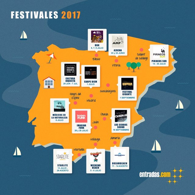 Mapa de los festivales en España