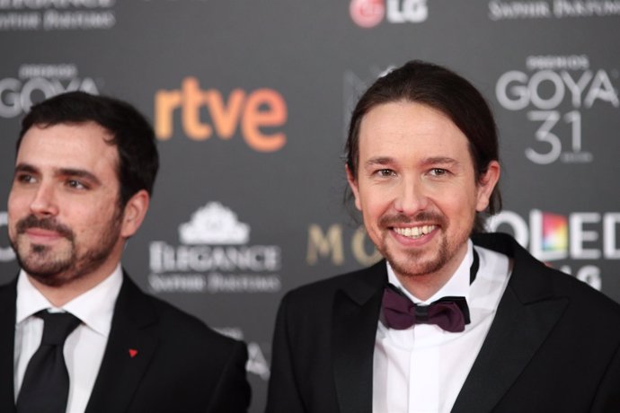 Alberto Garzón y Pablo Iglesias en la gala de los Goya
