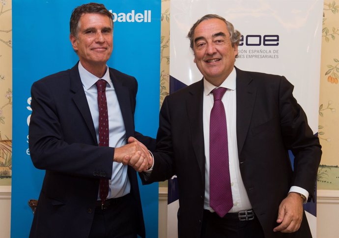 El CEO de Sabadell, Jaime Guardiola, y el presidente de la CEOE, Juan Rosell