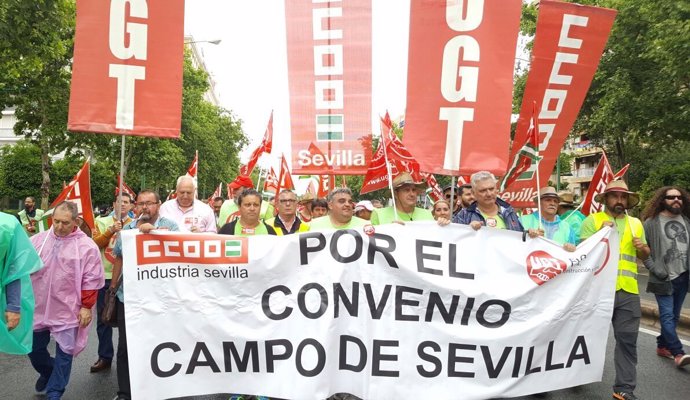 Marcha de trabajadores del campo en Sevilla.