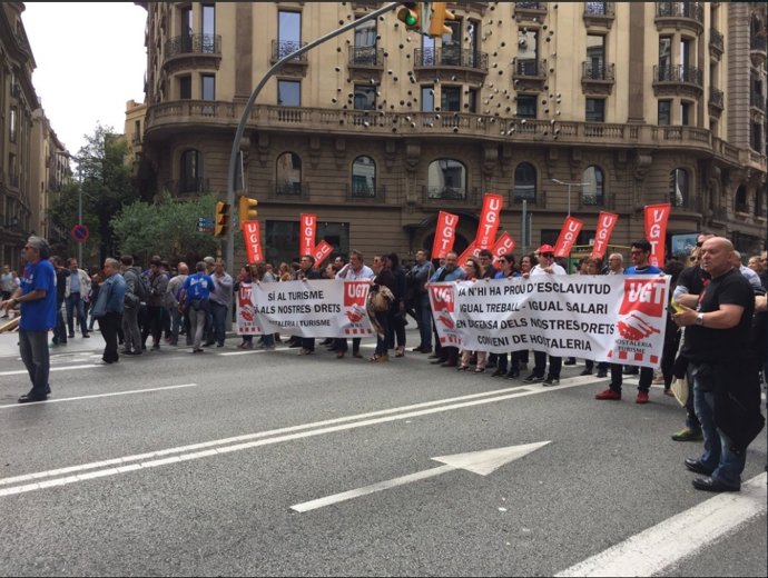 Concentració sindical per desbloquejar el conveni d'hostaleria de Catalunya