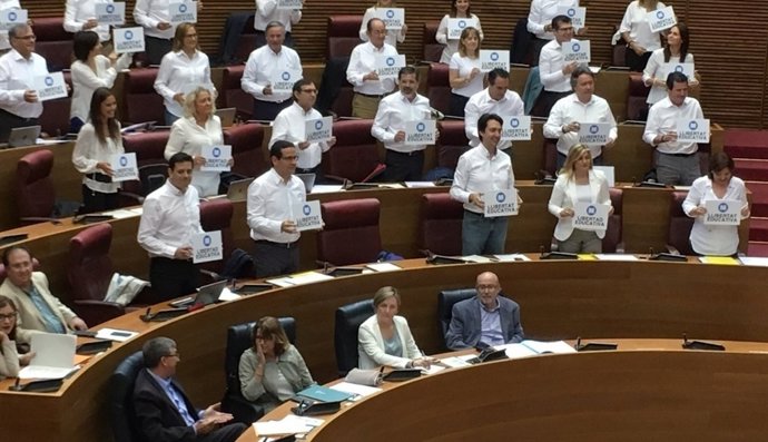 Los diputados populares muestran carteles a favor de la libertad educativa