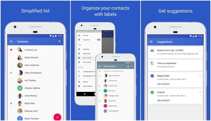Google contactos app aplicación actualización