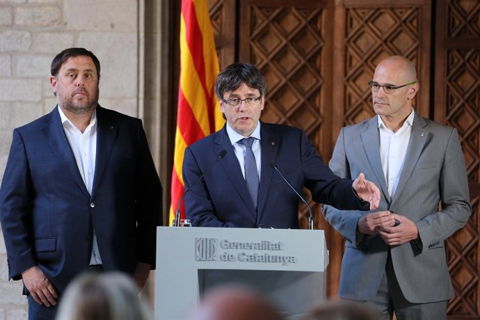 O.Junqueras, C.Puigdemont i R.Romeva valoren la sentència del 9N