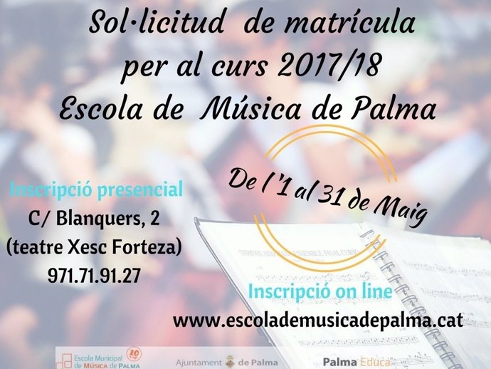 Cartel solicitud matrícula Escuela Música Palma