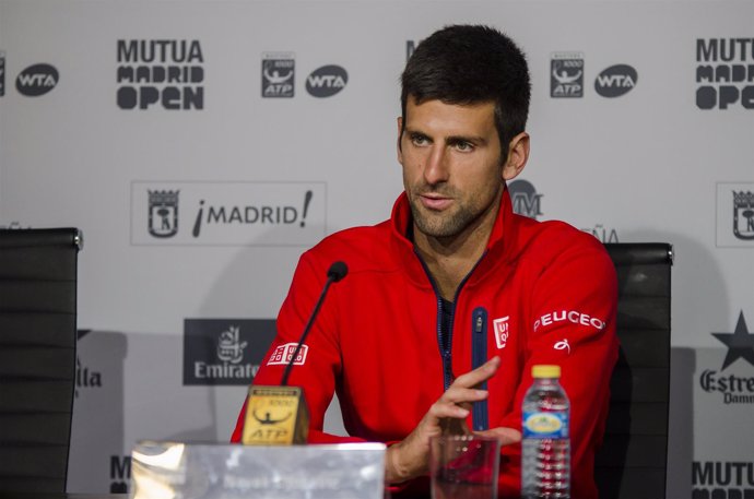 Novak Djokovic en la rueda de prensa del Mutua Madrid Open 2016