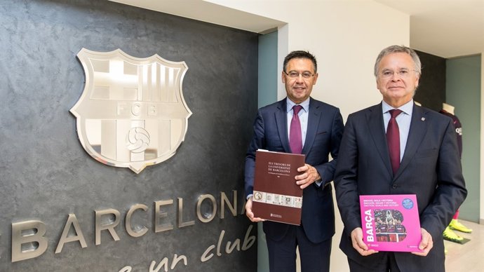 El president del FC Barcelona J.M.Bartomeu  i el rector de la UB J.Elias