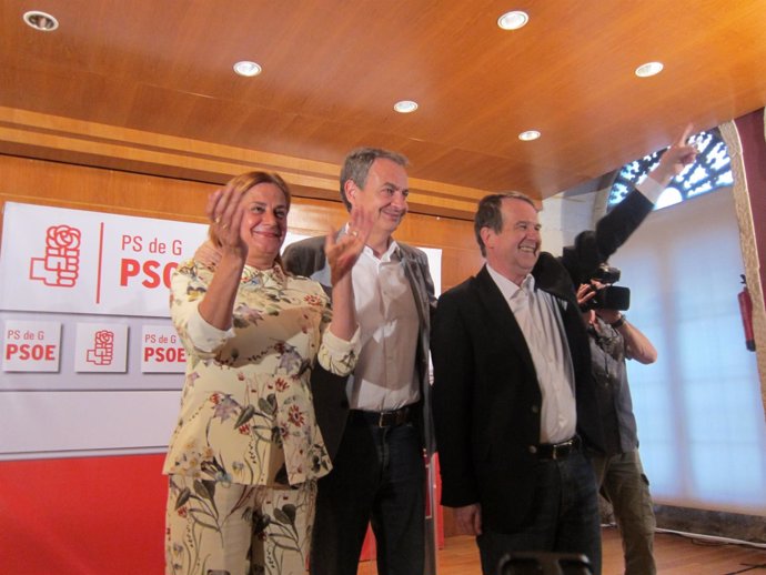 Zapatero en Vigo con Caballero y Carmela Silva                      