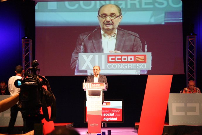El presidente de Aragón, Javier Lambán, en la inauguración del Congreso de CC.OO
