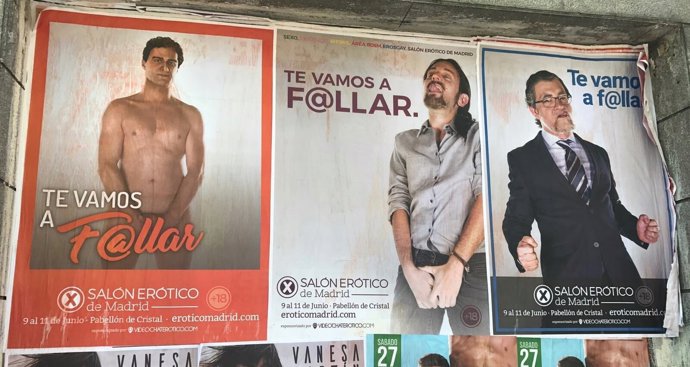 Carteles electorales promocionan el Salón Erótico