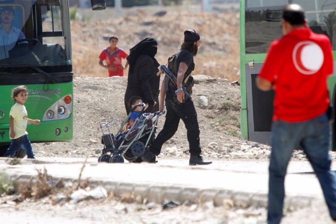 Evacuación de Al Waer, en Homs, en septiembre de 2016