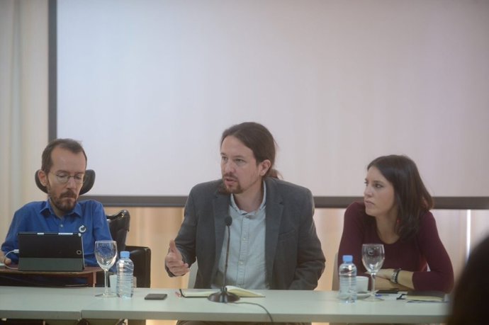 Pablo Iglesias, Pablo Echenique i Irene Montero en el CCE de Podem