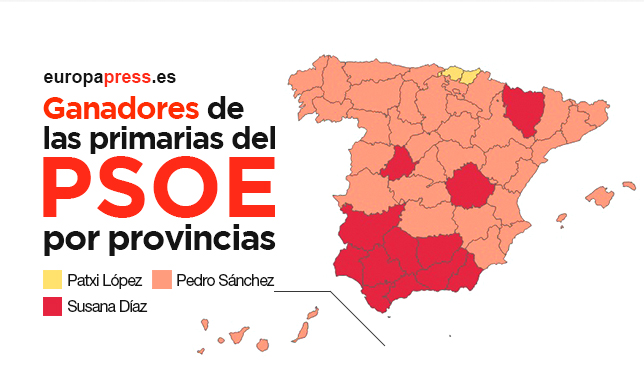 Ganadores de las primarias del PSOE, por provincias