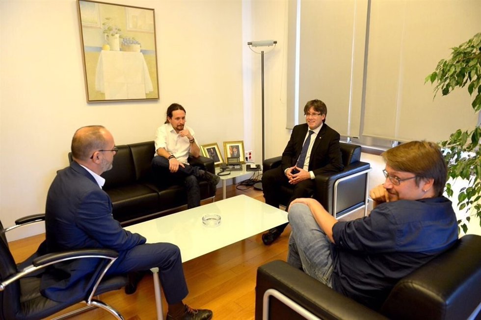 Reunión de C. Puigdemont, P. Iglesias, C. Campuzano y X. Domènech