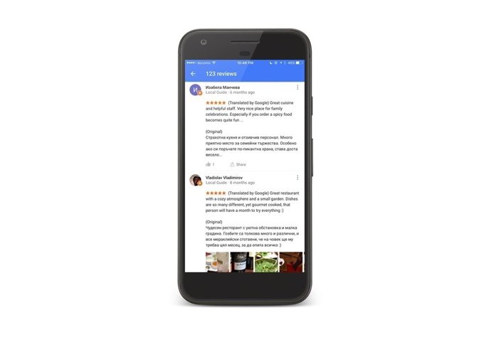 App de Google, reviews de restaurantes