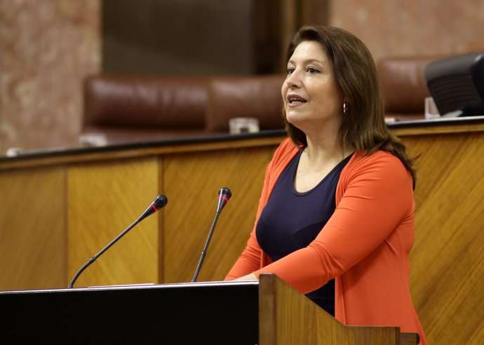 La portavoz parlamentaria del PP-A, Carmen Crespo, ante el Pleno de la Cámara