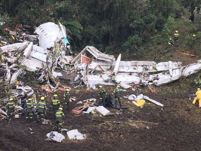 Restos del avión siniestrado de Chapecoense