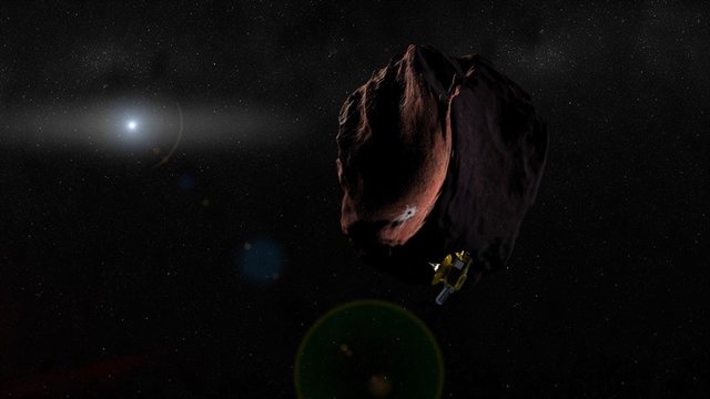 Recreación artística de MU69 en su encuentro con la nave New Horizons